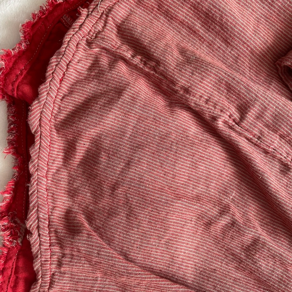 Free People Red & Beige‎ Striped Fringe Hem Beach Boho Cinch Waist Pullover Top - Picture 6 of 7